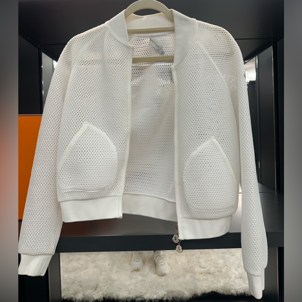 Moncler white Mesh Bomber Jacket